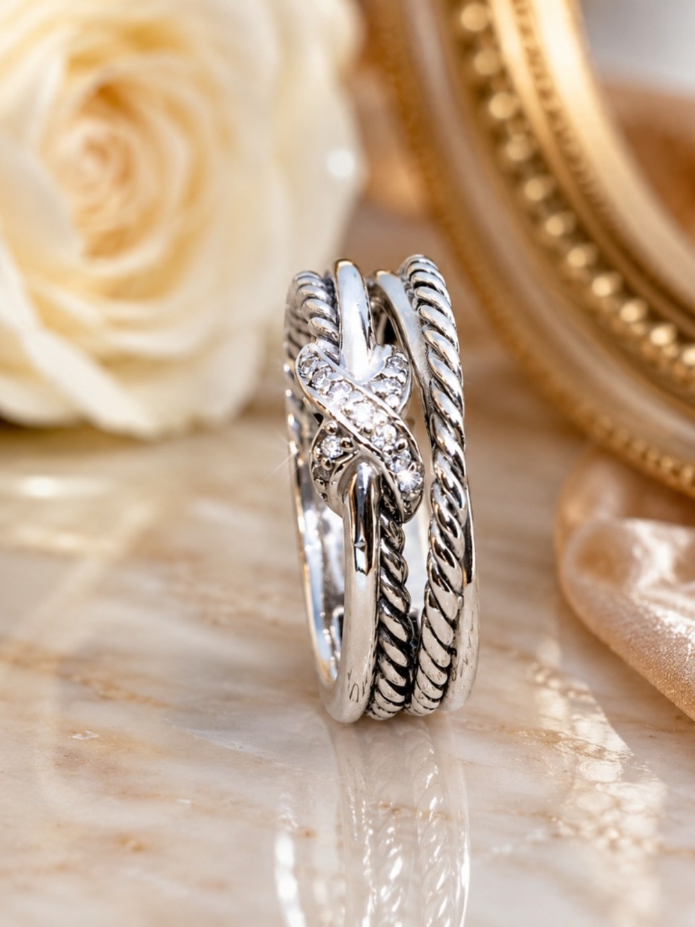 Authentic David Yurman X Collection Diamond Ring Sterling Silver Size 6